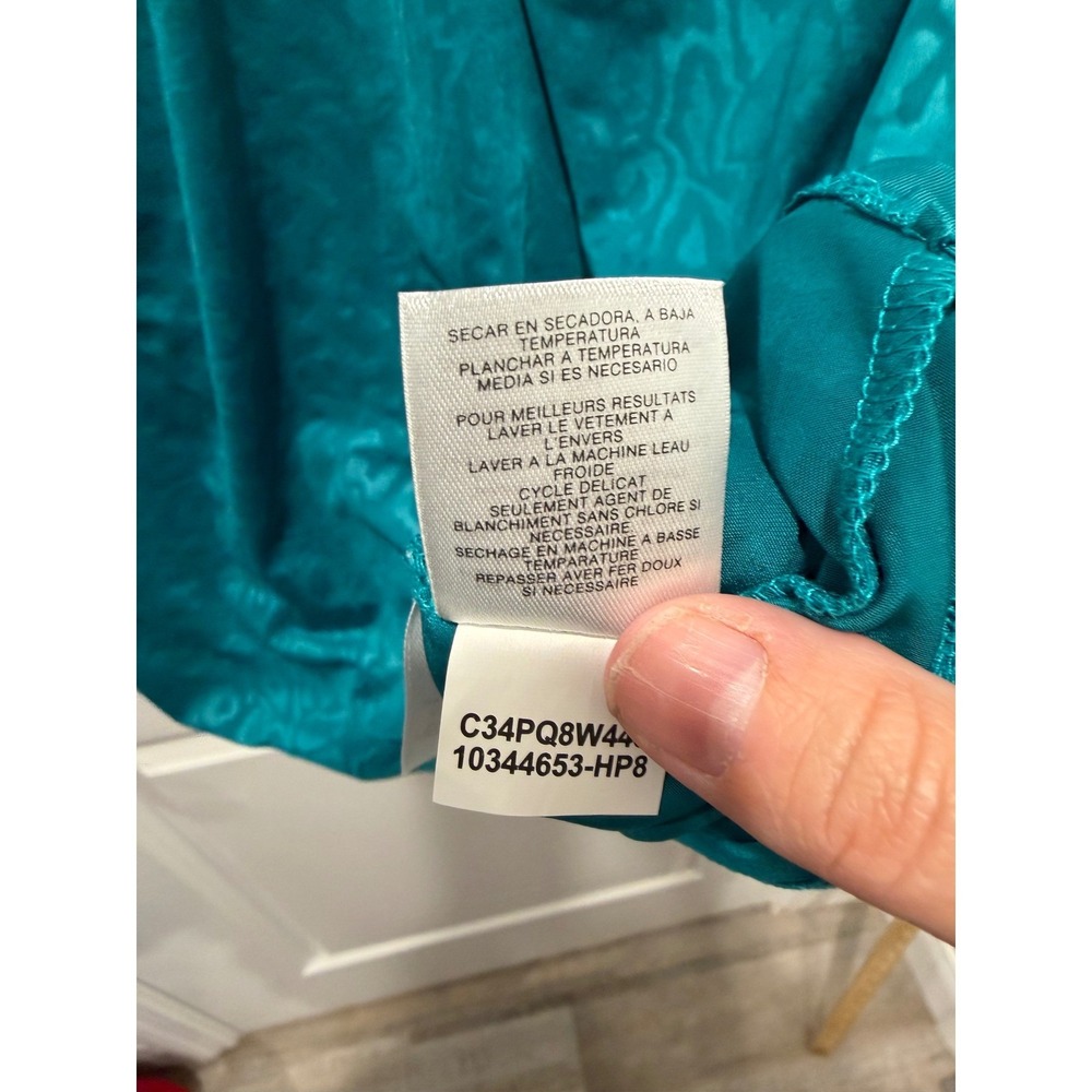 Evan-Picone Womens Blouse Tonal Leopard Teal PM - Picture 4 of 8